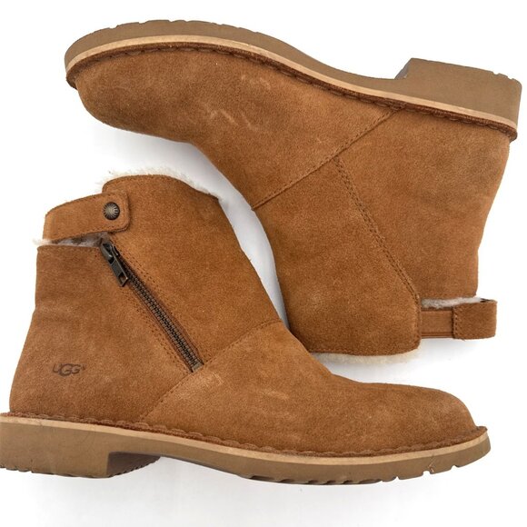 UGG Kayel Women's Chestnut Suede Shearling-Lined Ankle Boots Side Zipper Size 8 - Picture 4 of 12